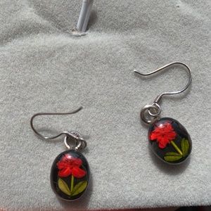 Dried Flowers in Resin Drop Earrings 925 Silver